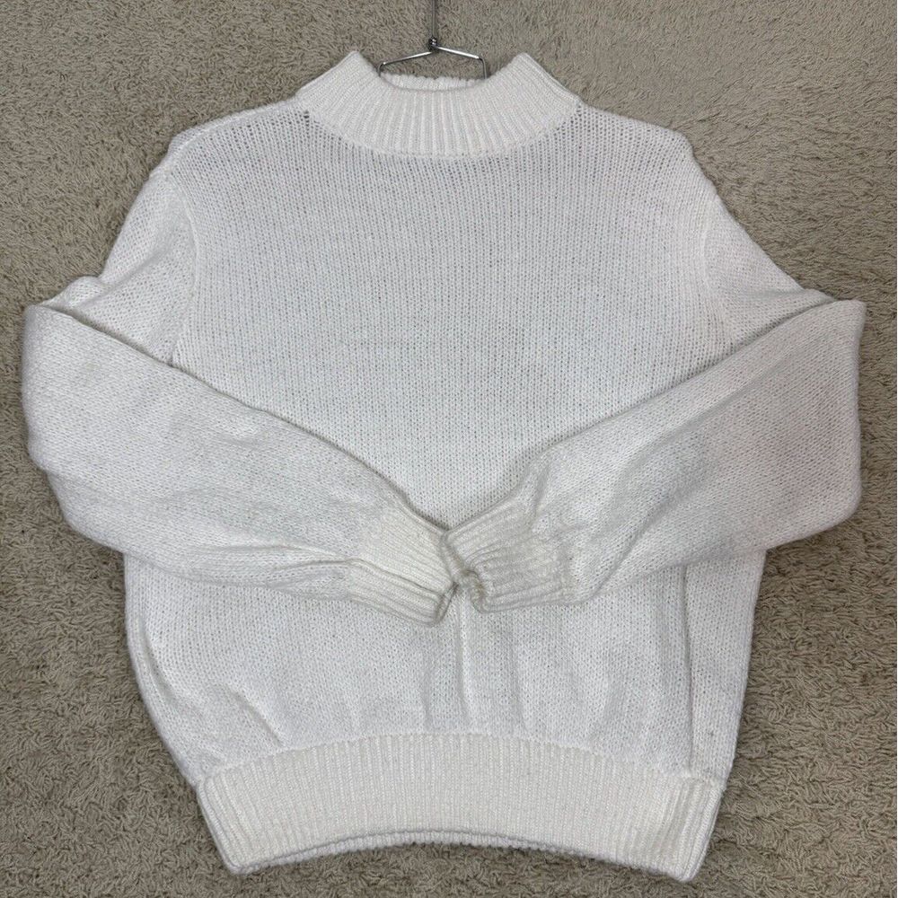 Aerie Women's Oversized Mock Neck Chunky Knit Sweater Cotton Blend Ivory Size SP - Picture 2 of 7